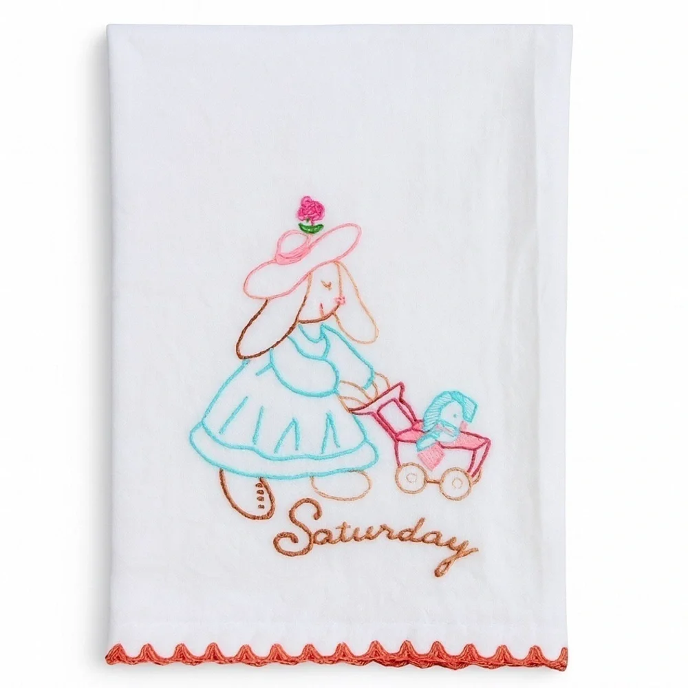 Day of the Week Embroidered Tea Towel